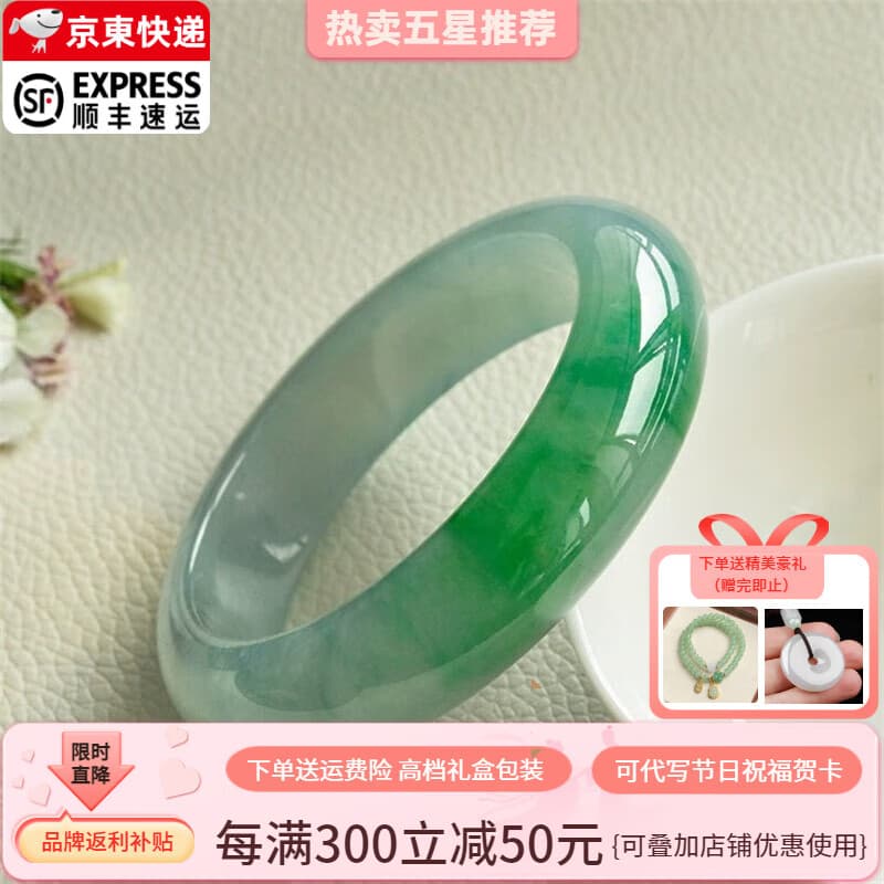 谧玉 翡翠手镯冰种玉手镯缅甸翡翠镯子女款平安镯处理送妈妈老婆礼物 内径52-53mm(附鉴定证书)