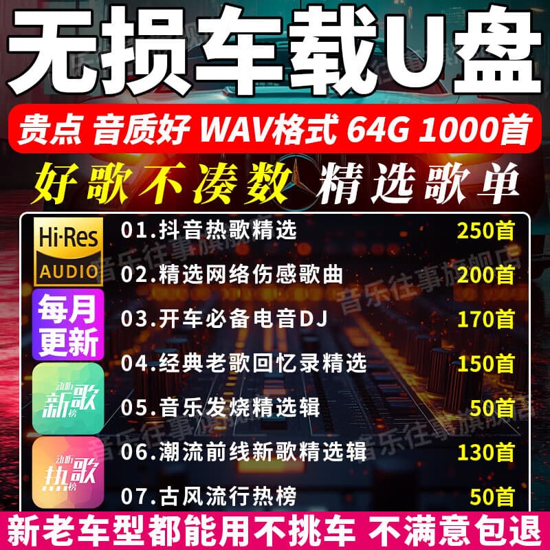 新季汽车载u盘歌曲2025新款热歌榜柏林之声无损高品音质车用音乐优盘 套餐64/G 【特调无损音质wav格式1000首