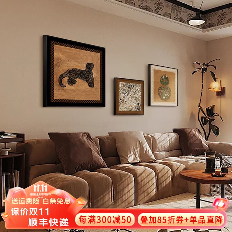 墨派法式中国风中古复古常玉艺术小众高级感客厅装饰画沙发背景墙挂画 鸟语花香 50+60+70/油画布/适合2.5米沙发