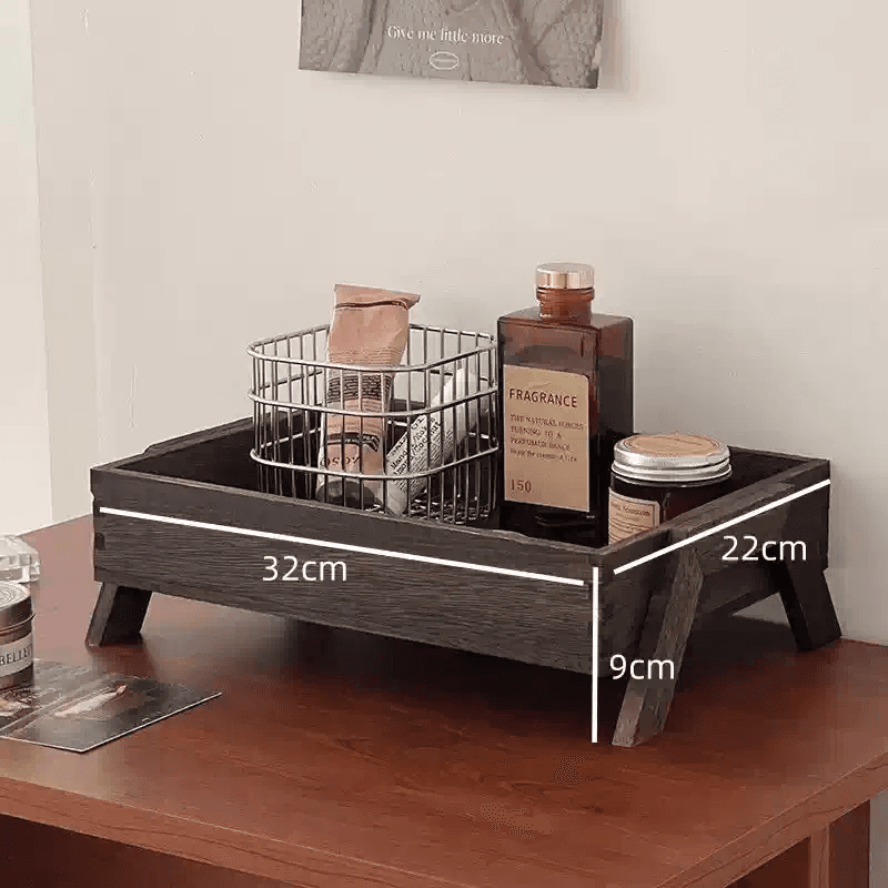 咏幻洗漱台实木托盘置物收纳架浴室洗漱用品整理架花瓶香水桌面展示架 咖色高脚收纳盘 1层