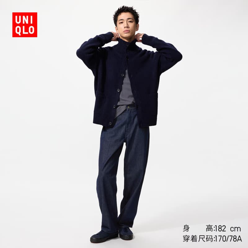 优衣库男装女装宽松直筒牛仔裤/水洗产品25秋冬新款484342 69 藏青色 32 /170/82A