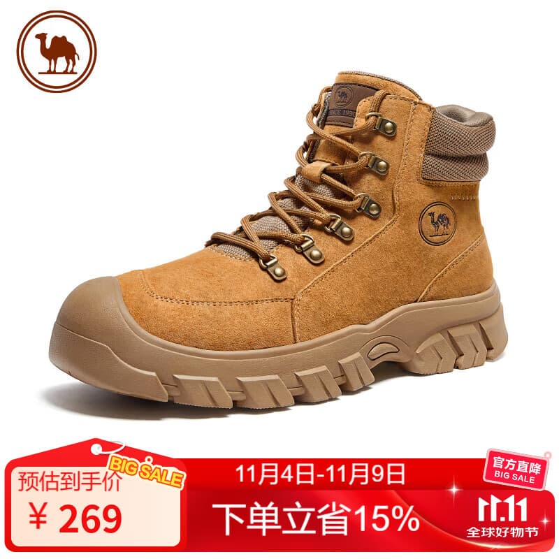 骆驼男士马丁靴高帮户外厚底工装大黄靴情侣鞋 P15W307011 沙漠黄 43