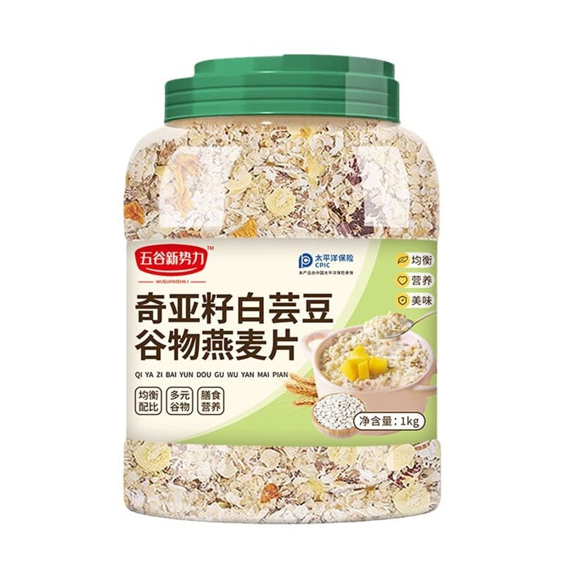 五谷新势力奇亚籽白芸豆谷物燕麦片1kg罐装营养代餐粥 奇亚籽白芸豆谷物燕麦片（2罐