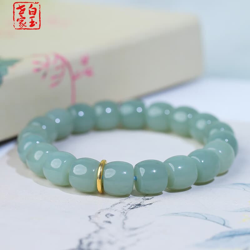 白玉世家保价11.11新疆和田玉手链女 晴水手串珠串男士款 18K金且末蓝手串NY24073101