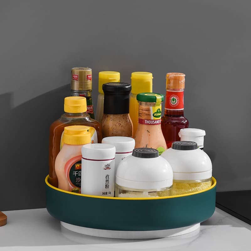 JEPOO多功能收纳盒旋转置物架厨房用品家用大全橱柜调料架调味收纳神器 （白色+绿色）2个装