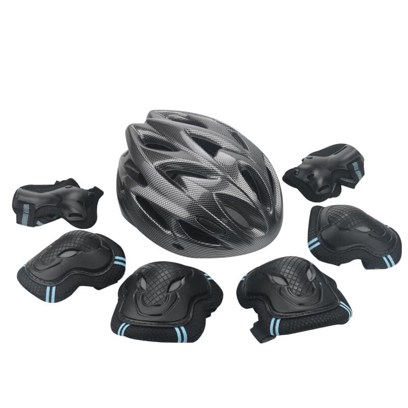 茵卡布轮滑护具套装护膝滑板头盔儿童滑冰自行车平衡车女防摔男 碳黑【头盔+护具】 XS码（25-45斤）