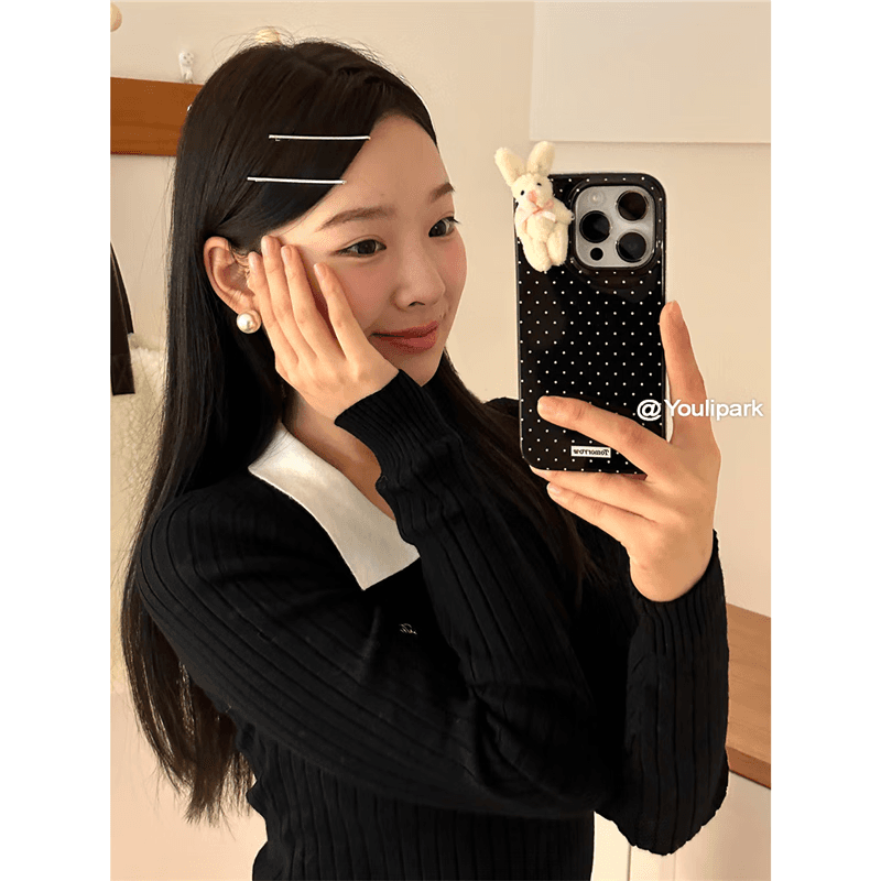 桐汝壁iPhone16promax套由里公园ins可爱黑底波点立体小兔苹果15ProMax壳iPhone13全包15新款12Pr手机套 波点公仔兔兔手机壳 iPhone 15