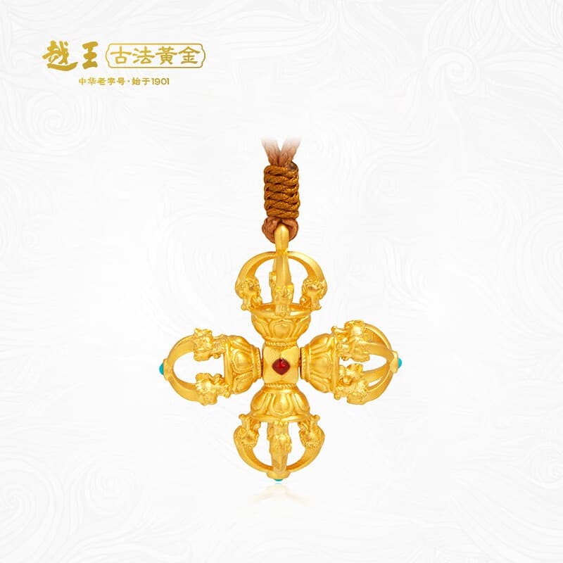 越王古法黄金如来金刚杵黄金项链足金吊坠送妈妈生日礼物送女友013404 大版金重：25.91克