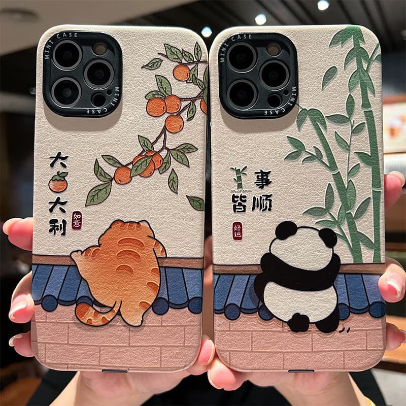 国风诸事皆顺适用iphone15手机壳14promax苹果13硅胶套16pro熊猫 爬墙熊猫竹事皆顺 iPhone 16