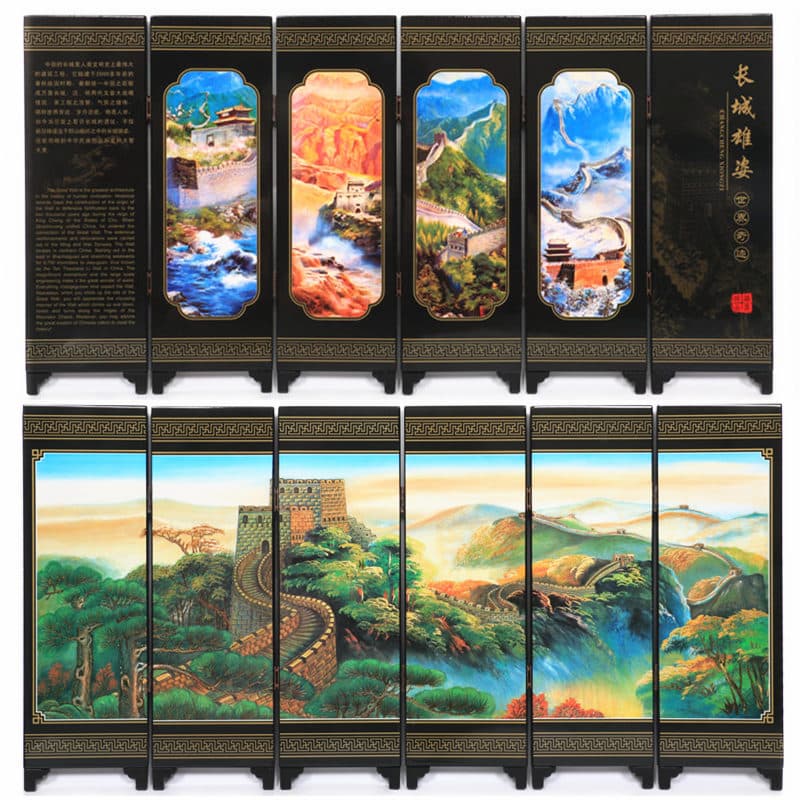 万棠小屏风装饰摆件漆器中国风特色礼品出国送老外纪念品书桌古典 A款长城雄姿